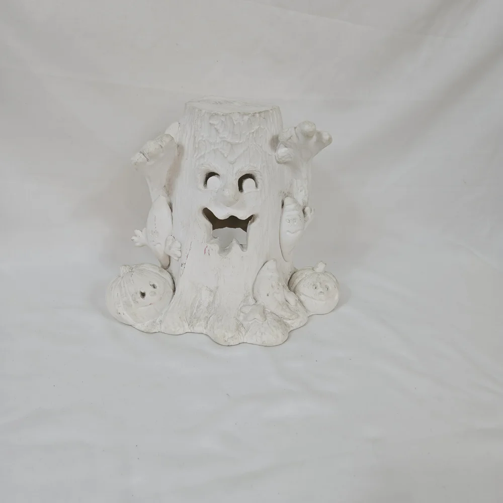 Ceramic Bisque Vintage Ready 2 Paint Halloween Tree Stump Ghost Pumpkin Luminary